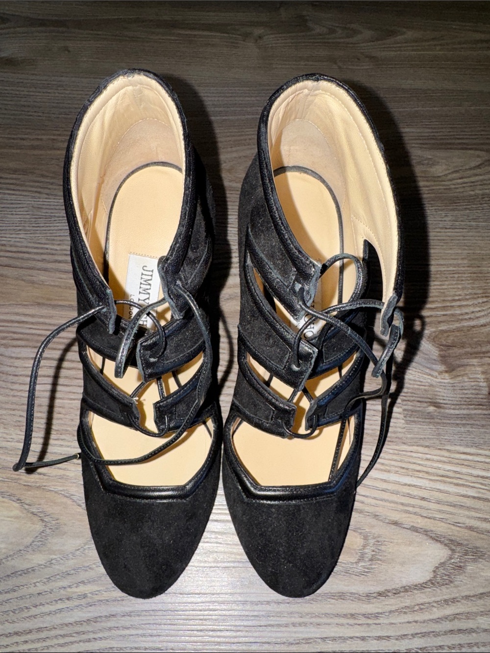 Jimmy Choo Black Suede Lace-Up Cage Heels
